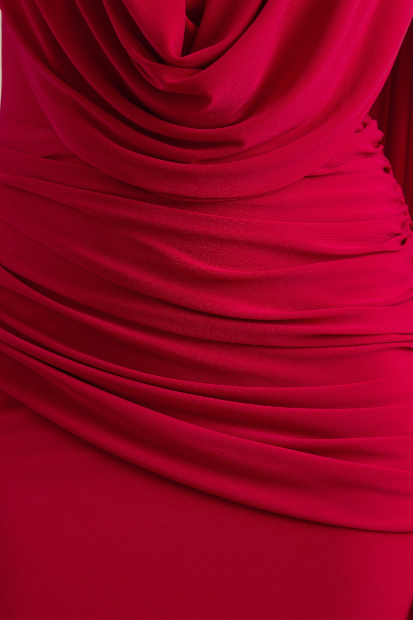 Aralyn | Red Plunge Cowl-Neck Maxi Dress With Sash Detail