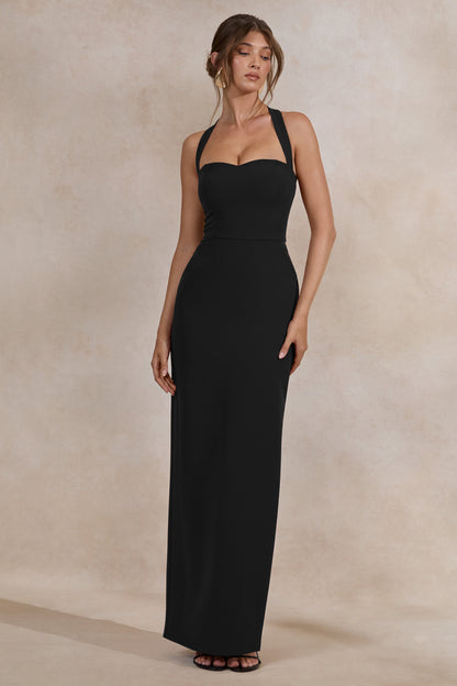 Heloira | Black Sweetheart-Neck Maxi Dress