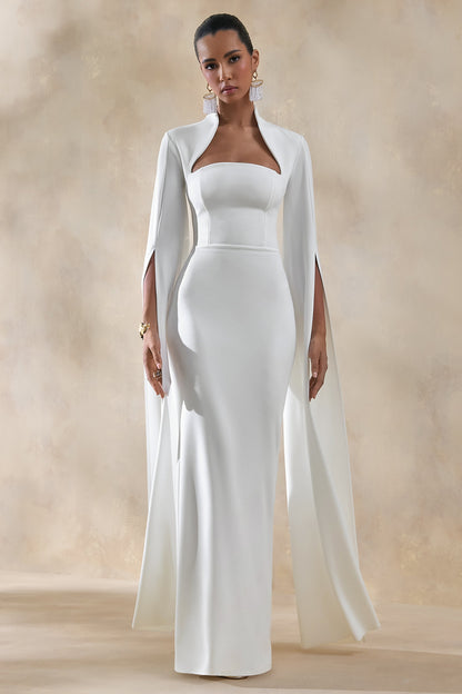 Esme | White Square-Neck Maxi Dress With Cape Sleeves