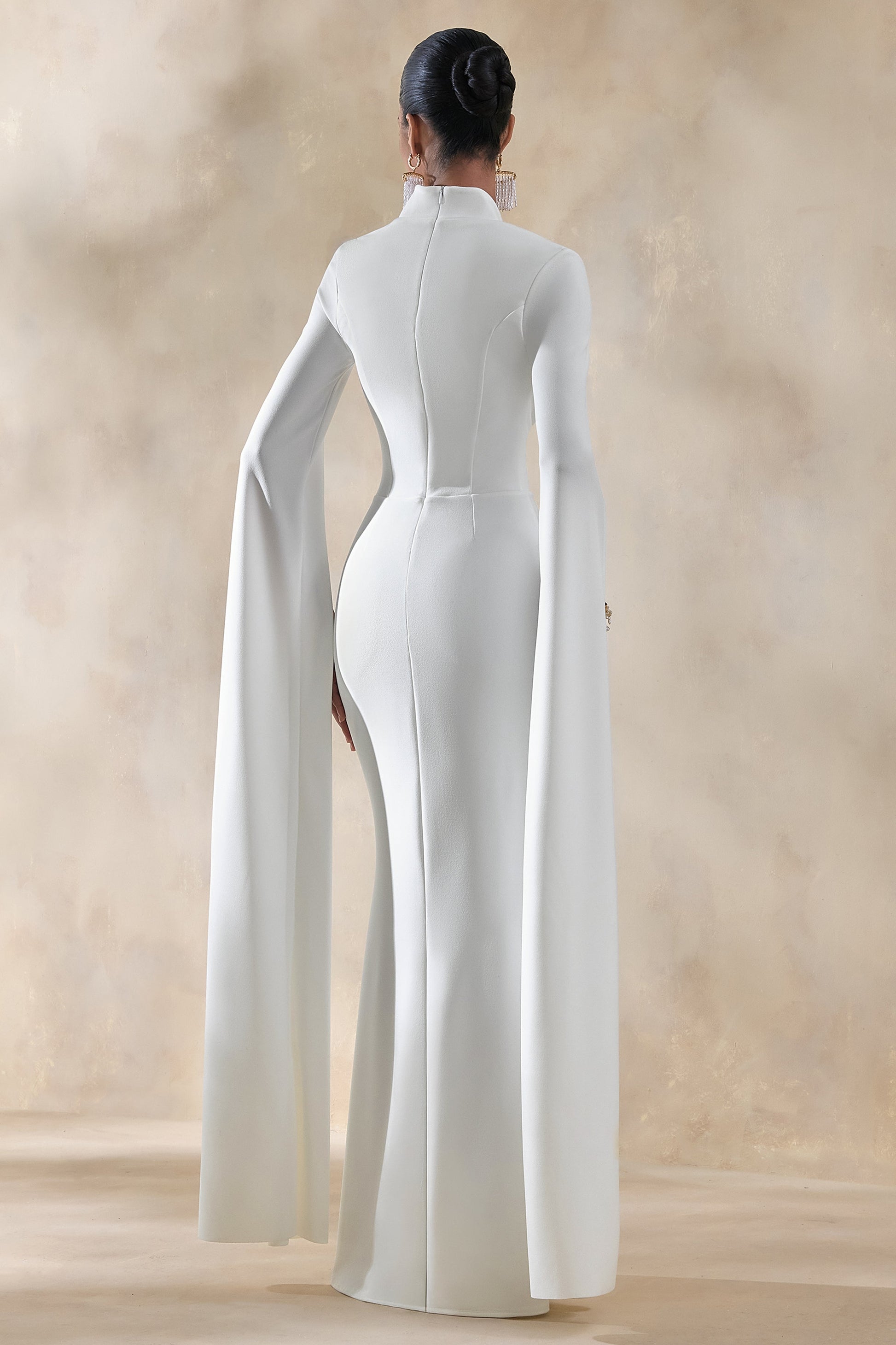 Esme | White Square-Neck Maxi Dress With Cape Sleeves
