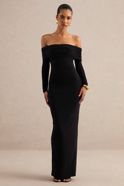 Keirae | Black Bardot-Neck Maxi Dress