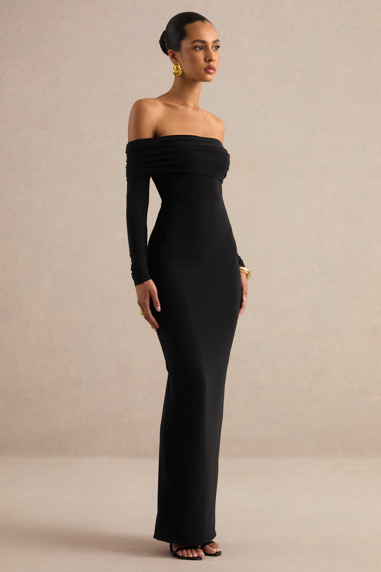 Keirae | Black Bardot-Neck Maxi Dress