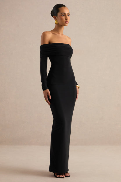 Keirae | Black Bardot-Neck Maxi Dress