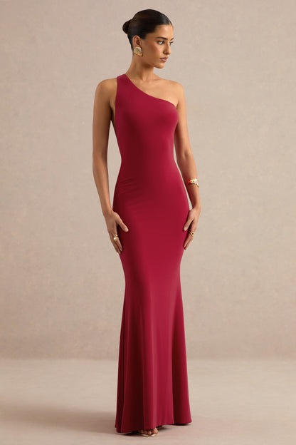 Lioraelle | Red Asymmetric-Neck Maxi Dress