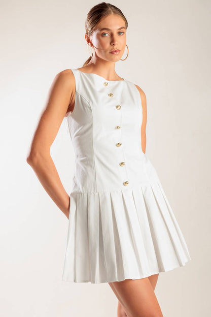 NO COMPARISONS PLEATED SKIRT MINI DRESS WHITE