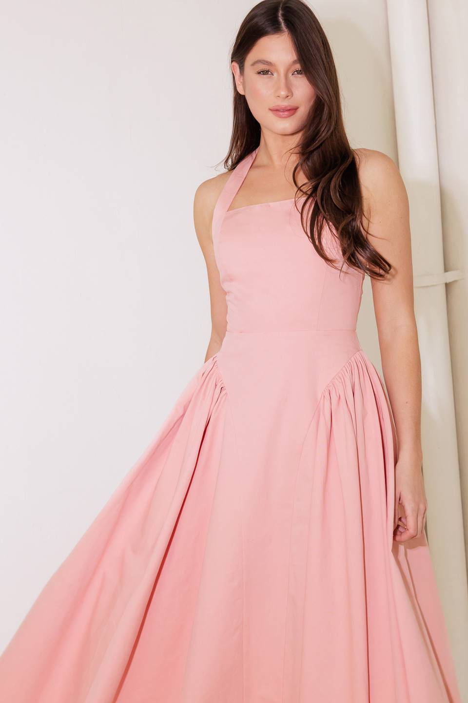 CAUGHT IN THE RAIN HALTER MIDI DRESS SOFT PINK FINAL