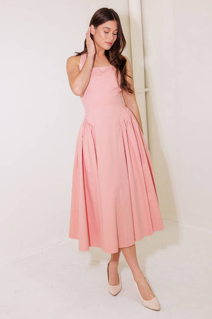CAUGHT IN THE RAIN HALTER MIDI DRESS SOFT PINK