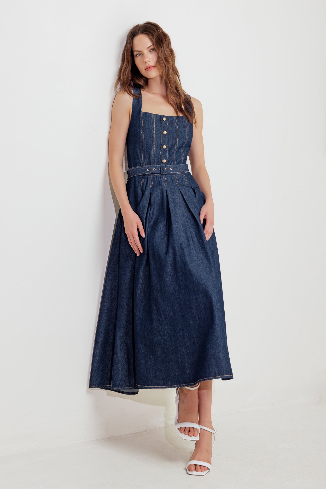 MOONLIGHT SERENADE DARK DENIM MIDI DRESS FINAL