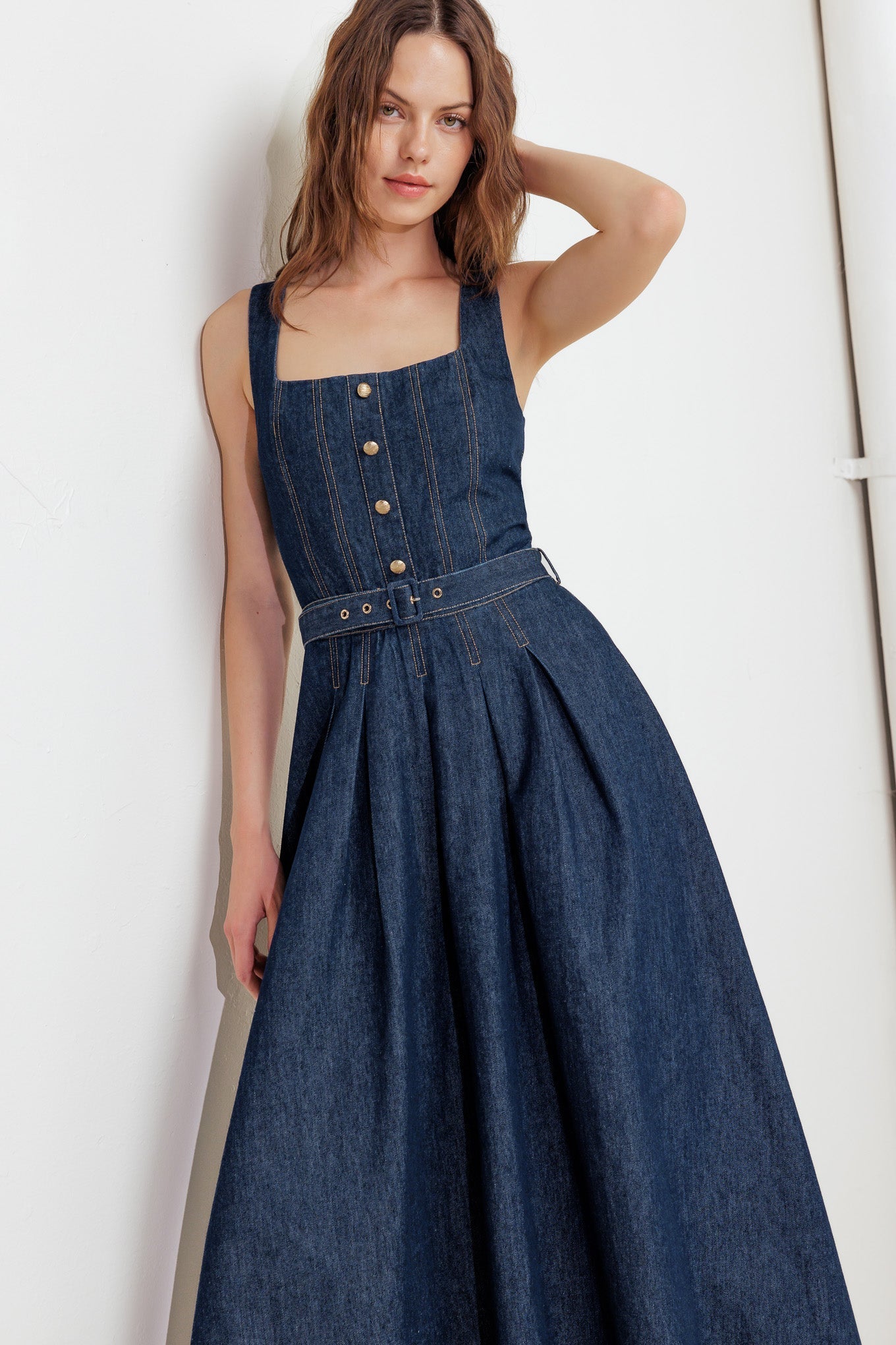 MOONLIGHT SERENADE DARK DENIM MIDI DRESS FINAL