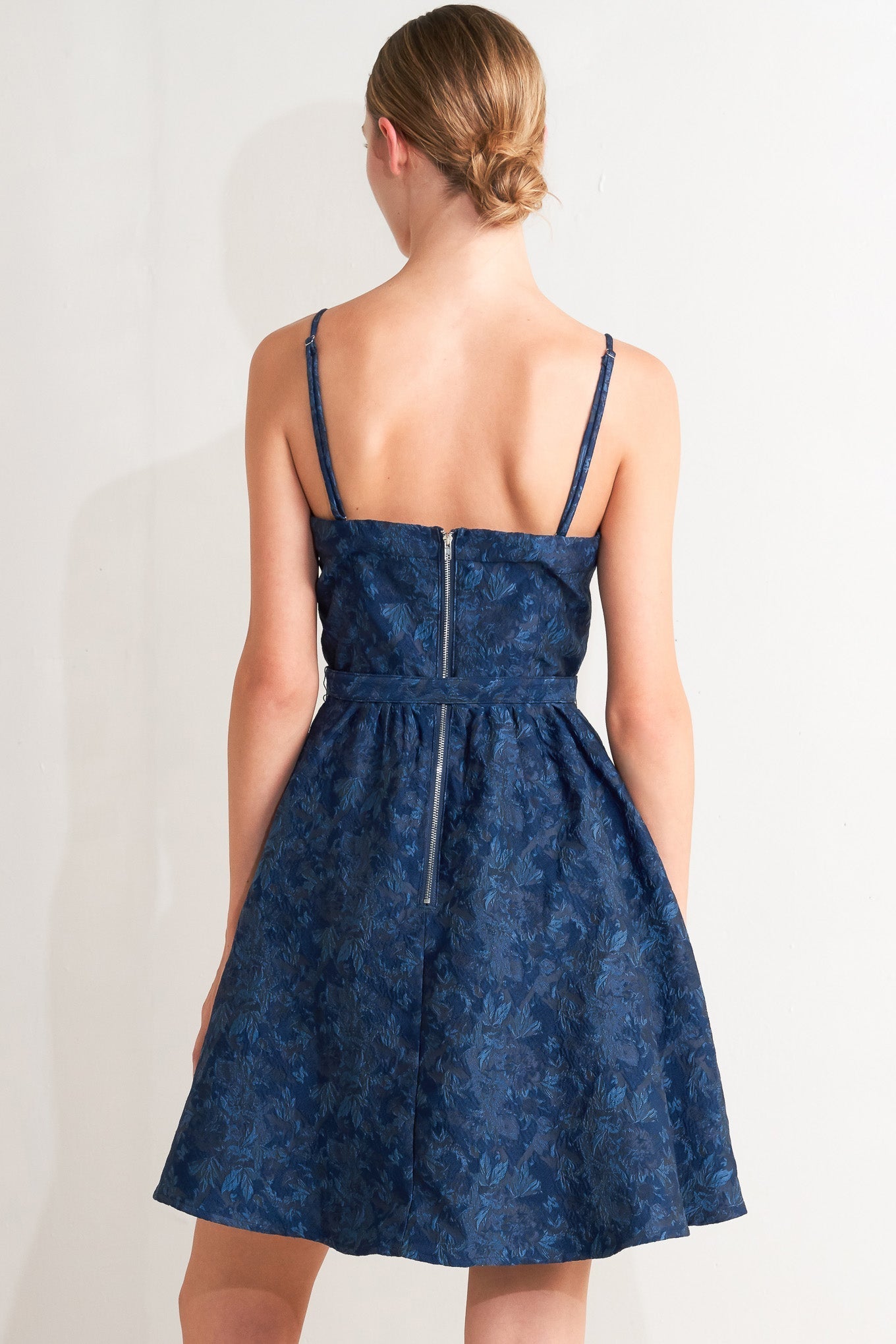 NAVY ROMANCE JACQUARD MINI DRESS