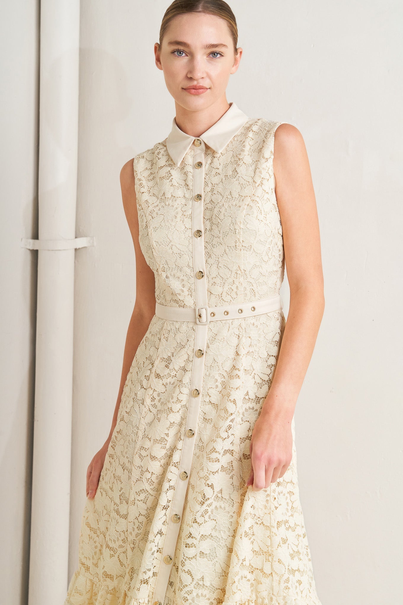 PURELY ROMANTIC LACE MIDI DRESS