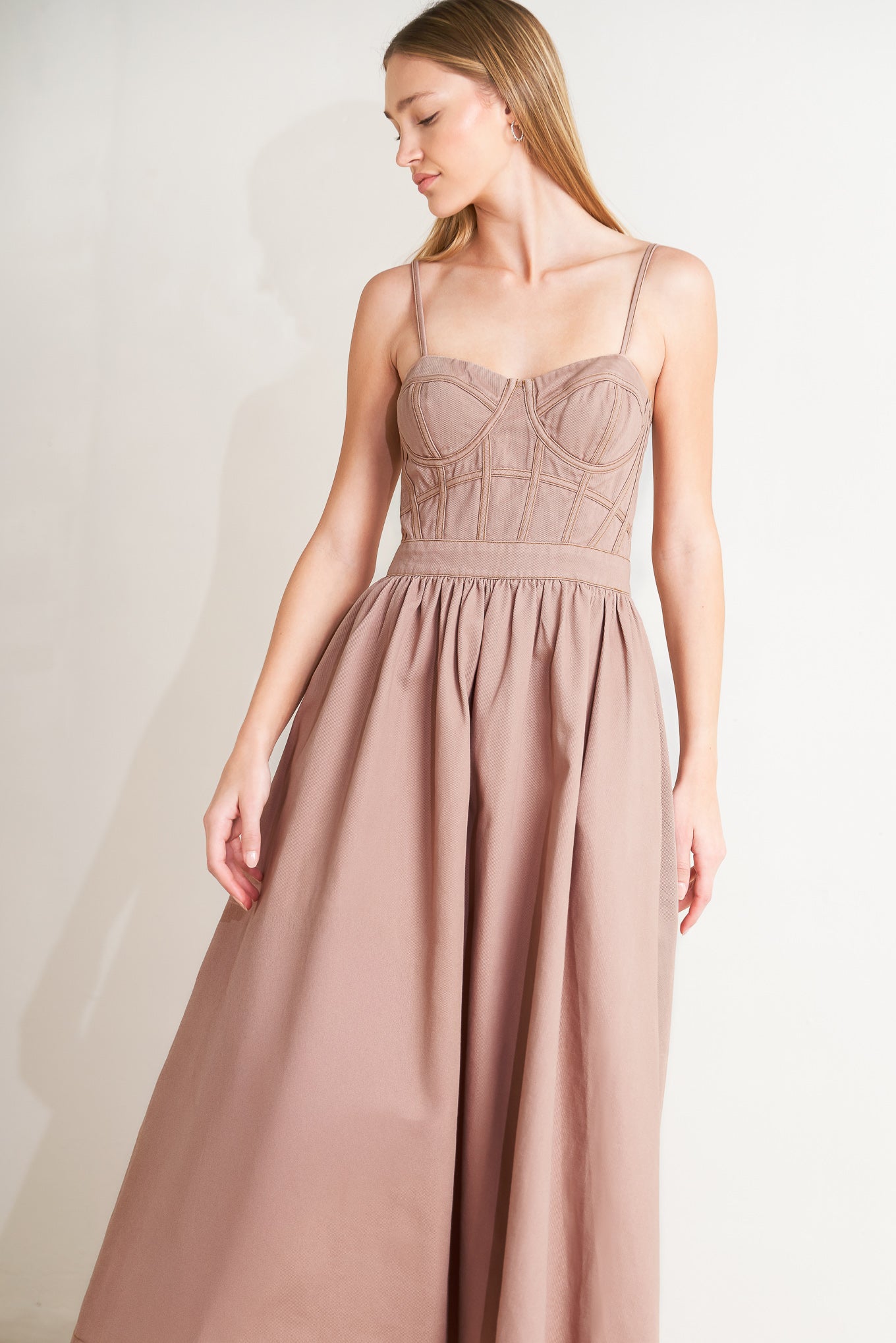 UNDERSTATED GLAM BUSTIER MIDI DRESS