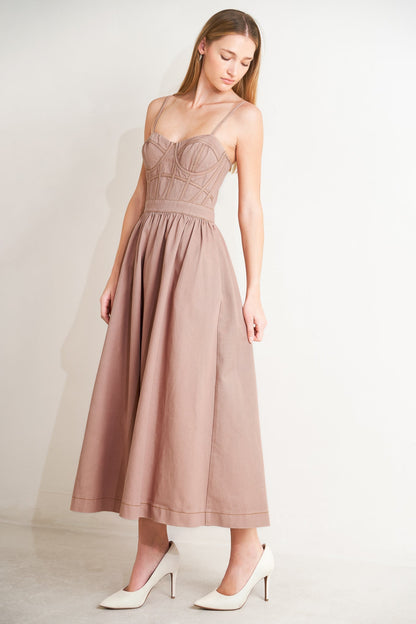UNDERSTATED GLAM BUSTIER MIDI DRESS