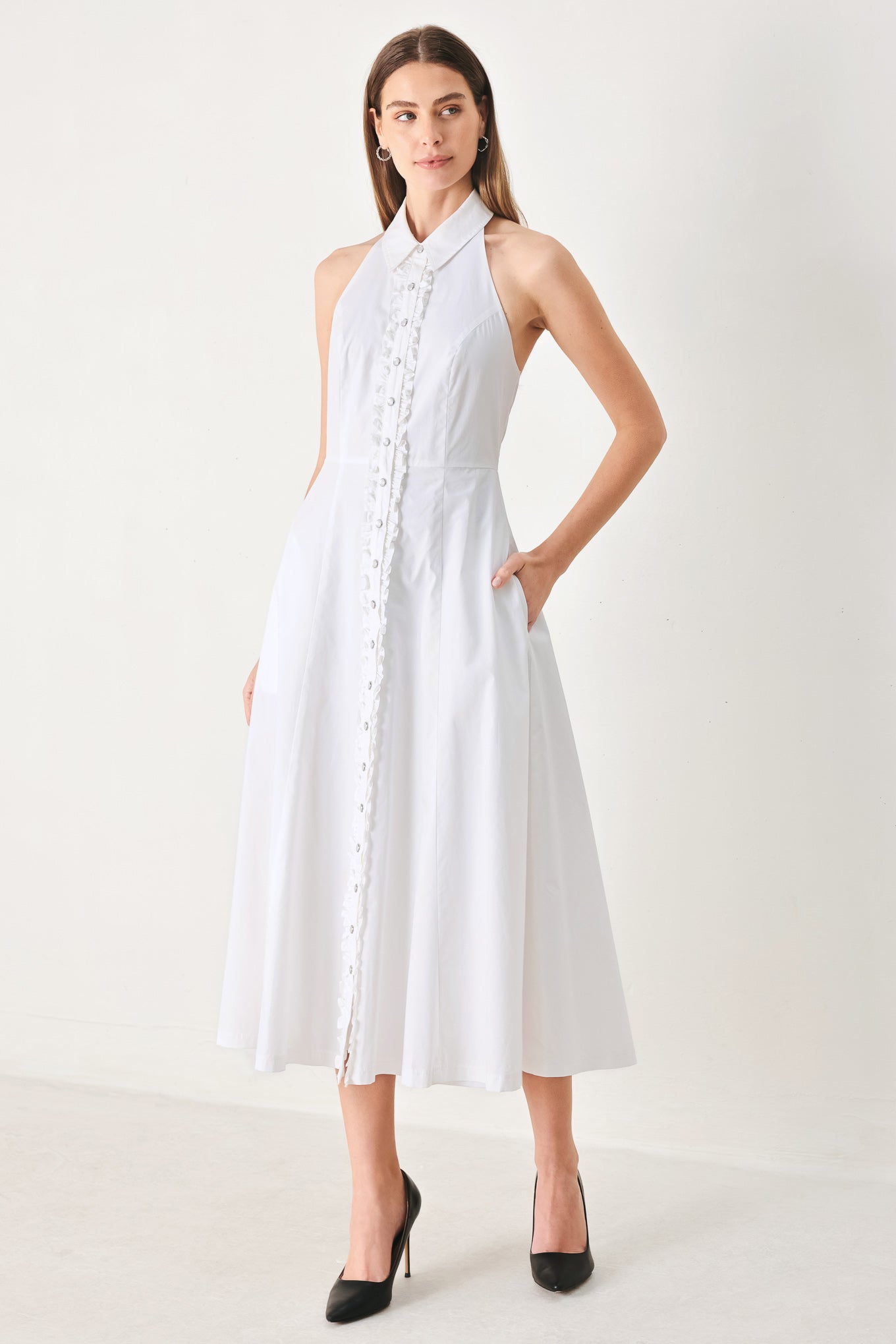 ANGELIC CHARM HALTER MIDI DRESS