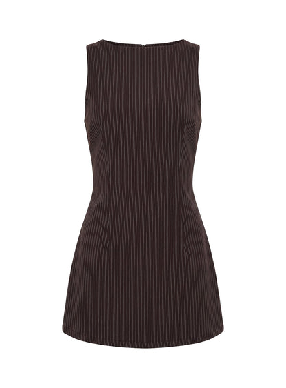 Yumiko Romper Brown Pinstripe Tall