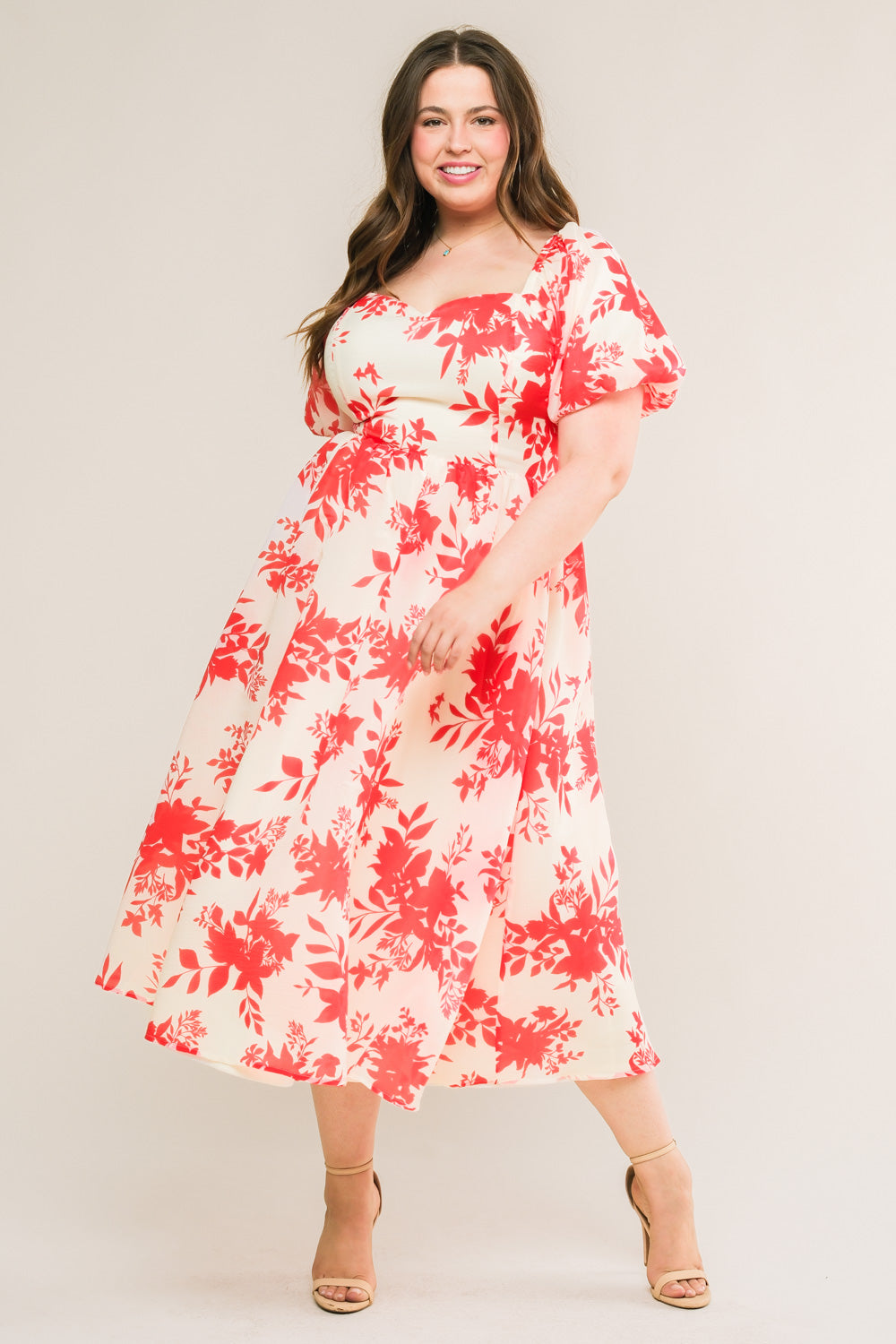 COTTAGE GARDEN PUFF SLEEVE MIDI DRESS RED FINAL