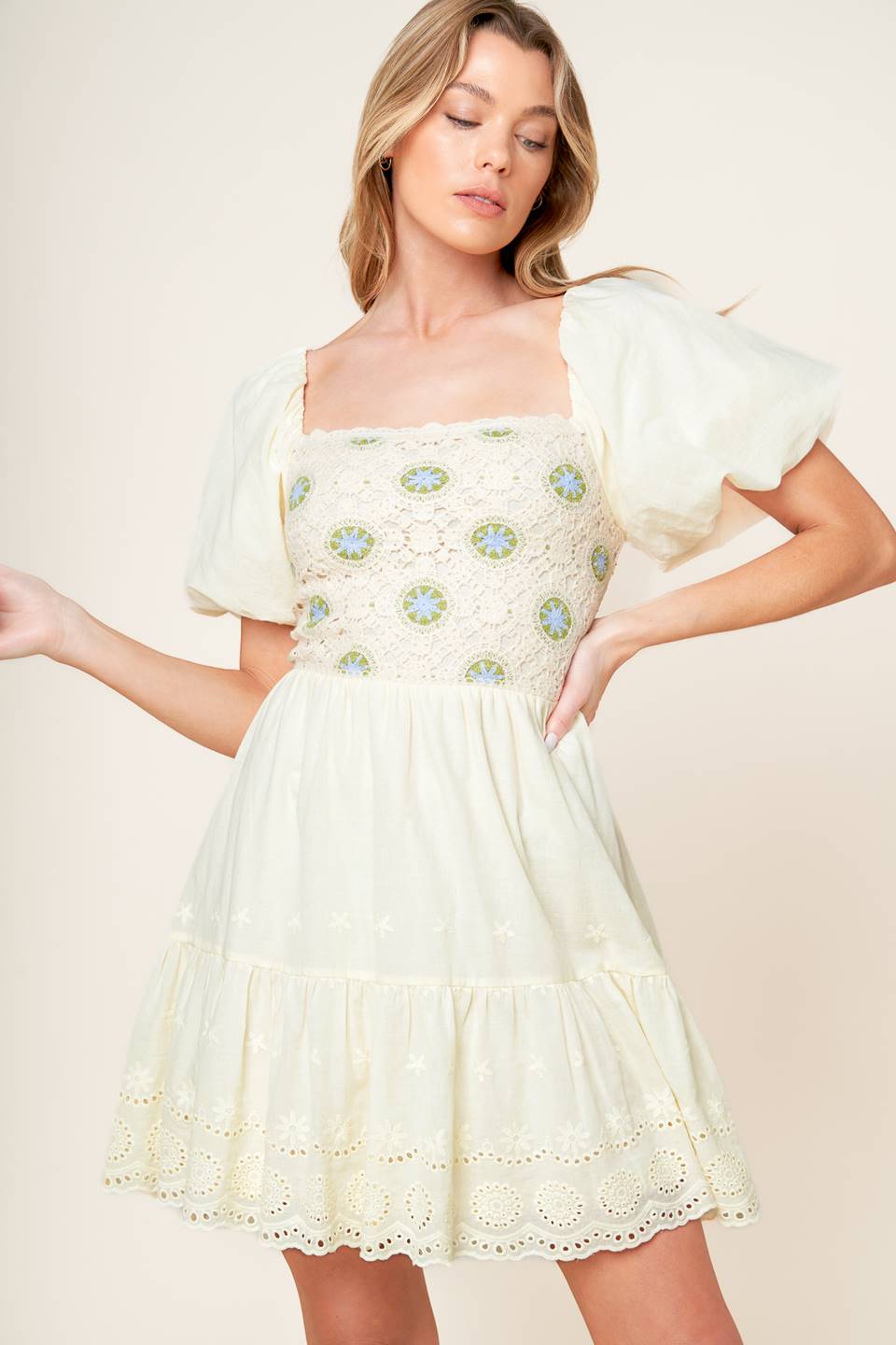LOLA BOHO MINI DRESS CREAM