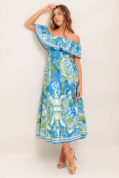 SIERRA POWDER BLUE FLORAL MIDI DRESS