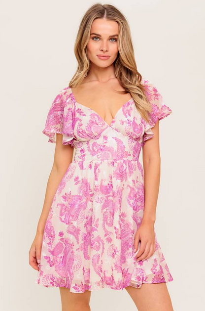 ROMANTIC WALKS FLUTTER SLEEVE MINI DRESS PINK FINAL
