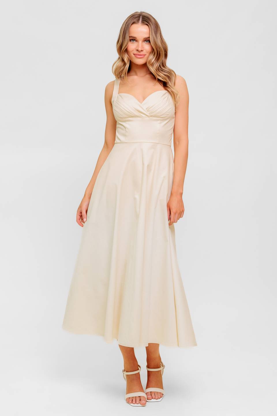 CHANTILLY CHARM SHIRRED MIDI DRESS