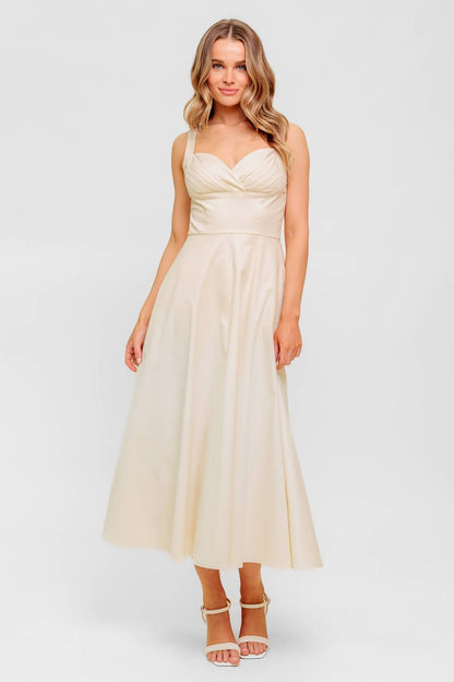 CHANTILLY CHARM SHIRRED MIDI DRESS