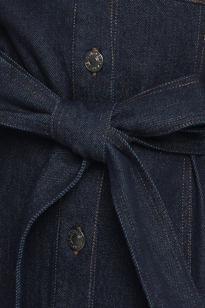 AUTUMN DAYS LONG SLEEVE DARK DENIM MINI DRESS