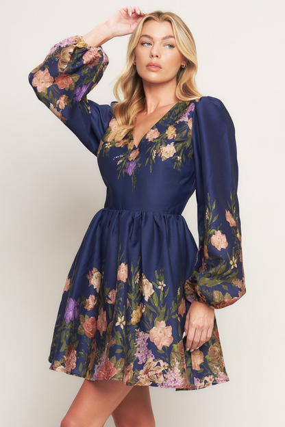 NOCTURNE IN BLOOM NAVY MINI DRESS