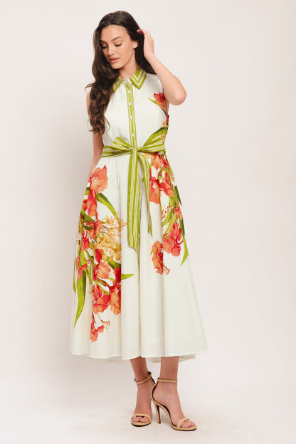 SPRING HEIRLOOM FLORAL PRINT MIDI DRESS