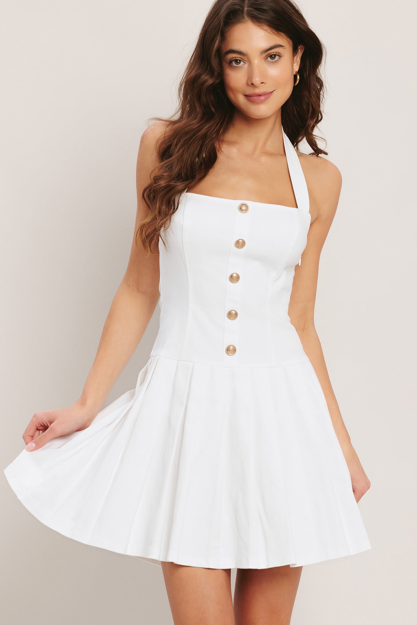 SUMMER CLUBHOUSE WHITE DENIM HALTER MINI DRESS