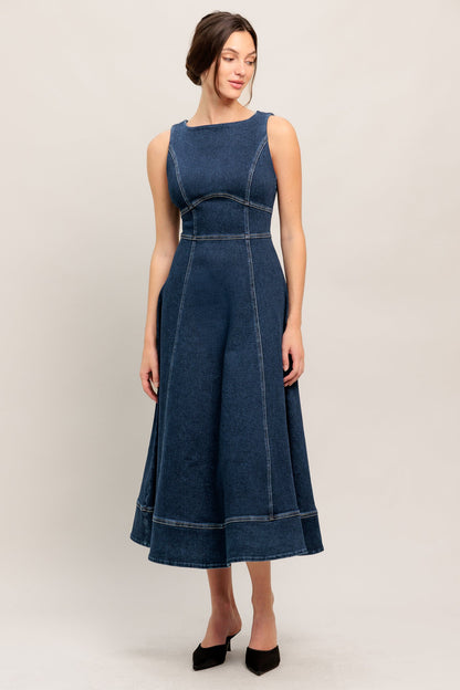 SIMPLE STATEMENT SLEEVELESS DENIM MIDI DRESS