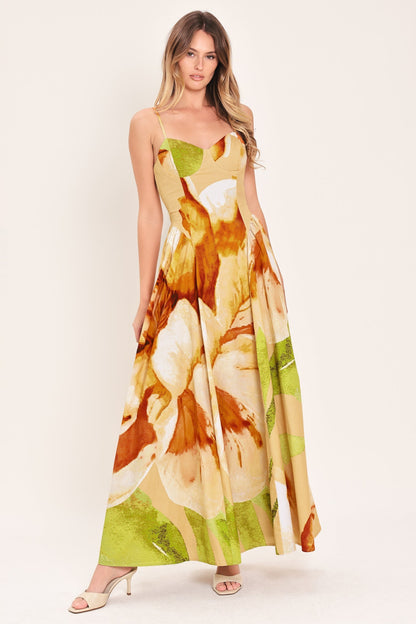 Limoncello Garden Maxi Dress Floral Bustier Dress