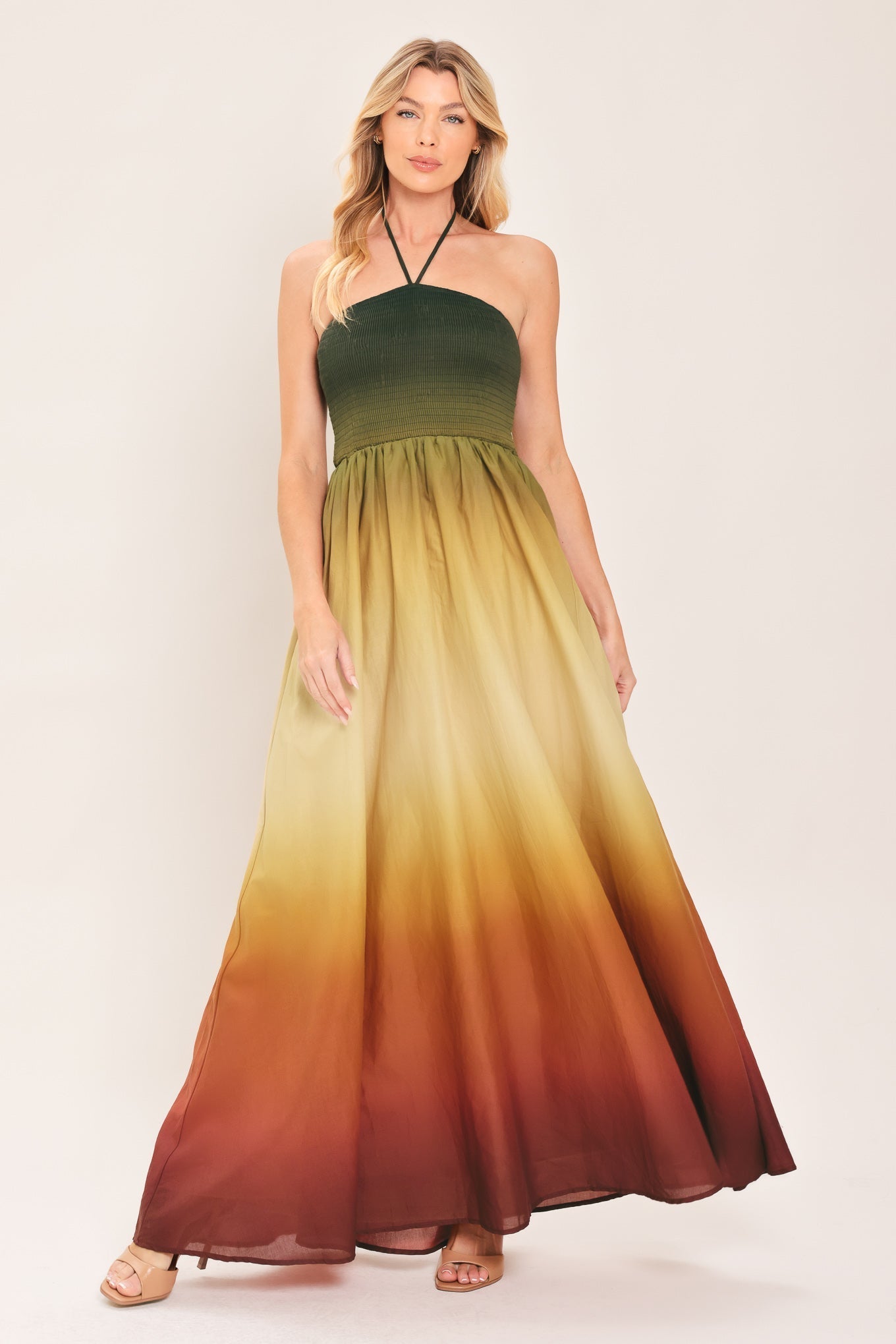 FALL SUNSET OMBRE HALTER MAXI DRESS
