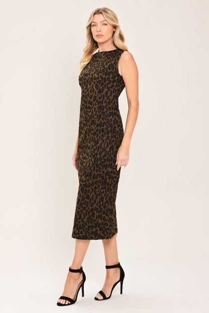 LEOPARD ICON BROWN TWILL MIDI DRESS FINAL