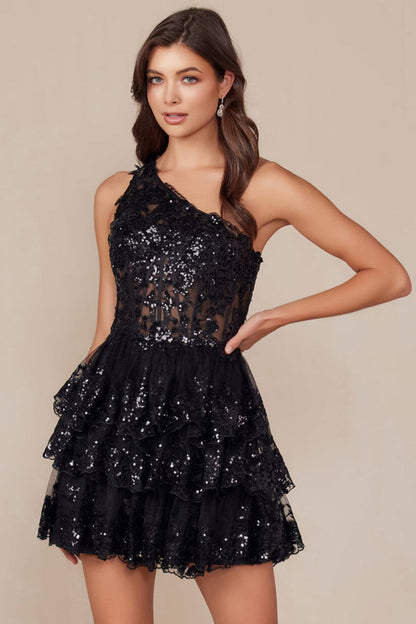 Christie Mini Dress One Shoulder Sequin Cocktail Dress