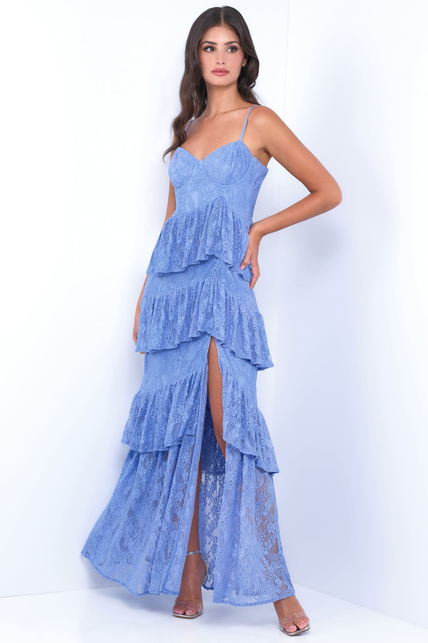 Vanna Lace Tiered Maxi Dress Periwinkle