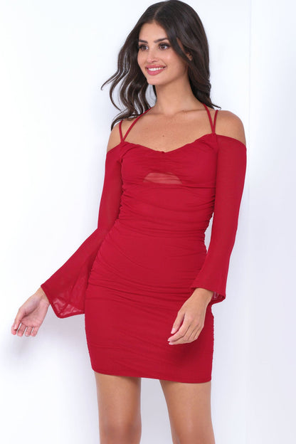 Zoe Mini Dress Deep Red Long Sleeve Short Dress FINAL