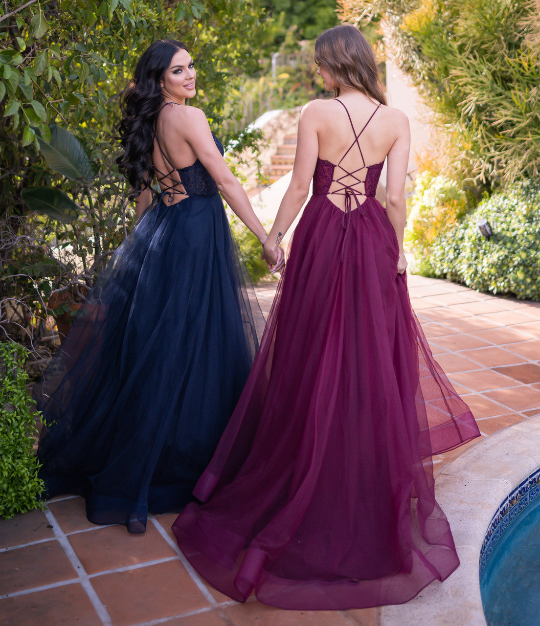 Dani Gown Navy Lace & Tulle A- Dress