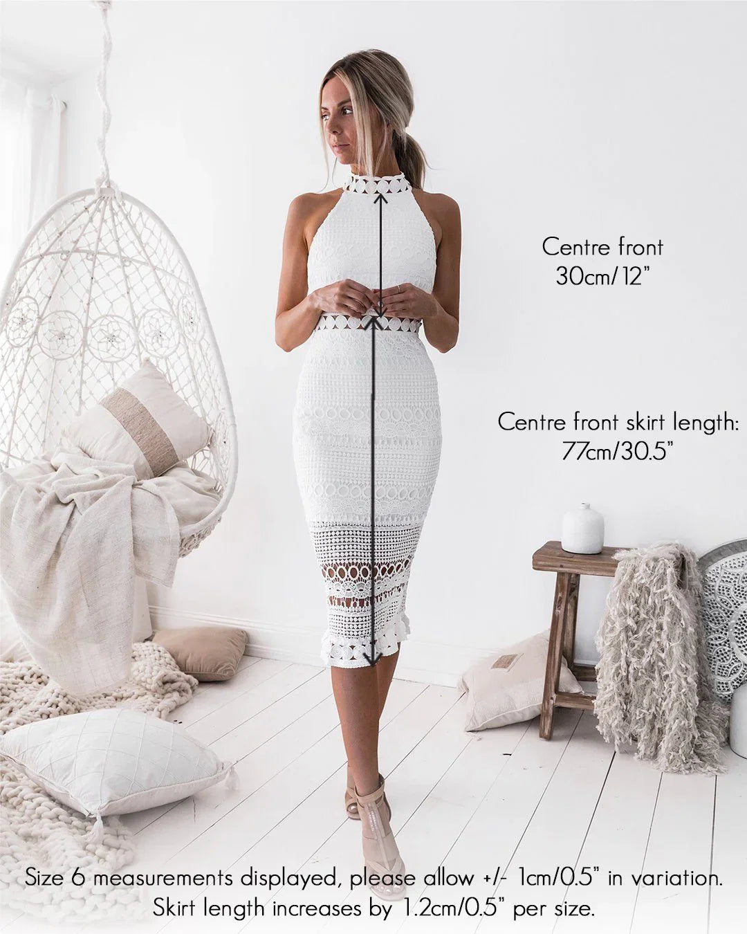 RIVERS MIDI DRESS WHITE LACE