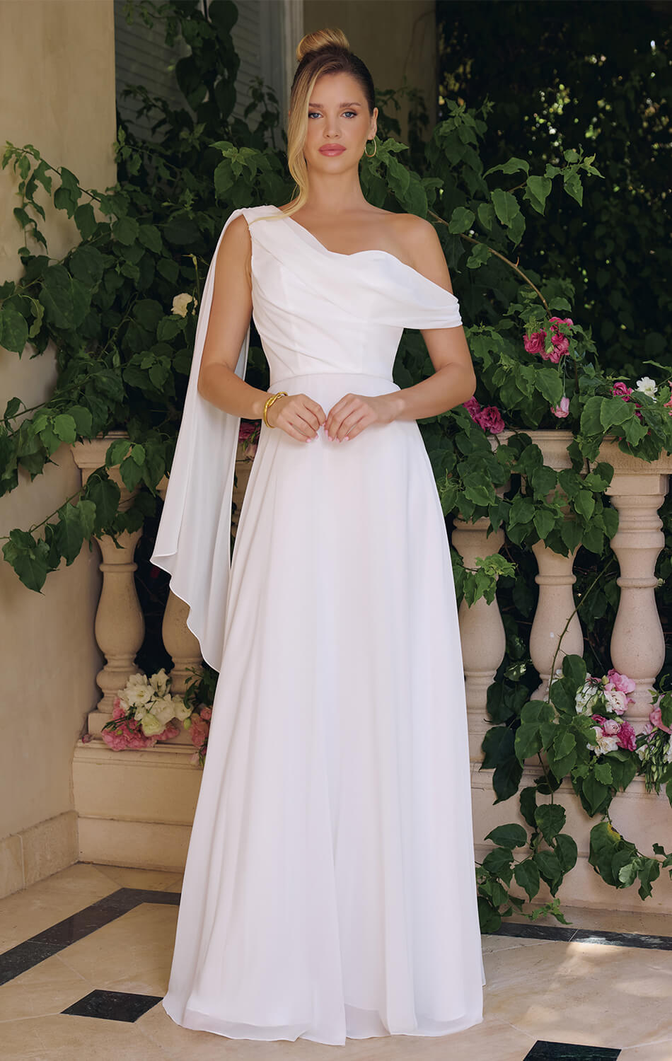 VENUS GOWN OFF-WHITE ONE SHOULDER CHIFFON DRESS