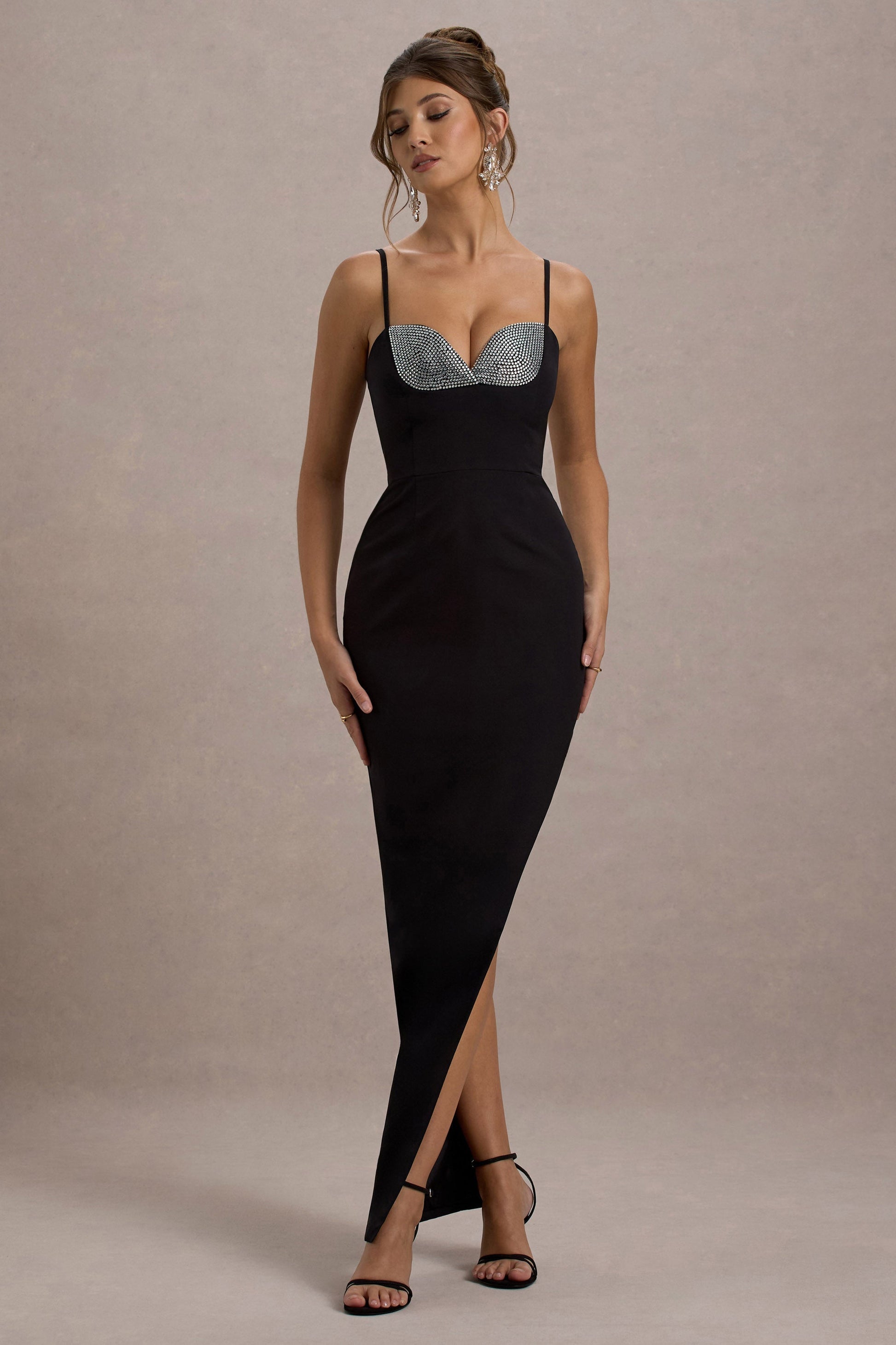 Ignacia | Black Asymmetric Maxi Dress With Embellished Sequin Detail