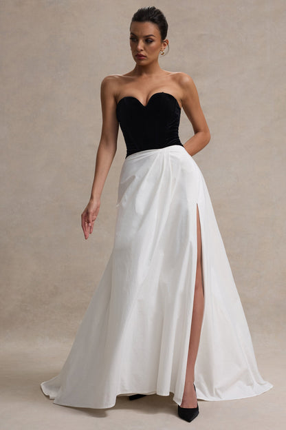 Lucienne | Black & Cream Sweetheart Corset Split Maxi Dress