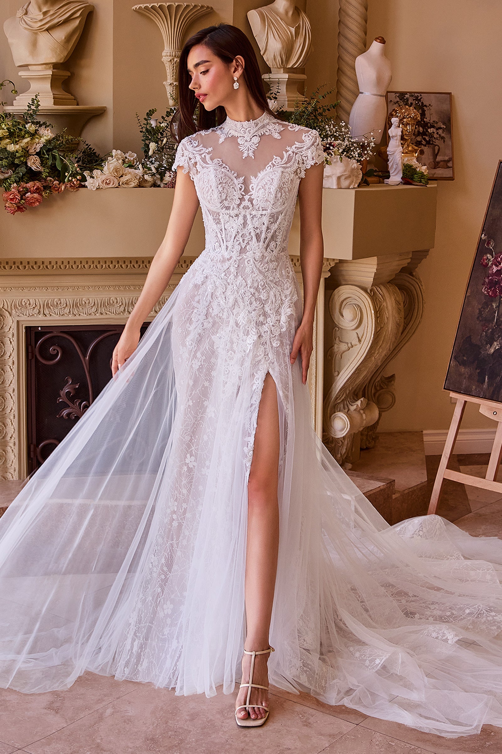 WL035 Lace & Tulle Short Sleeve Wedding Gown Andrea & Leo