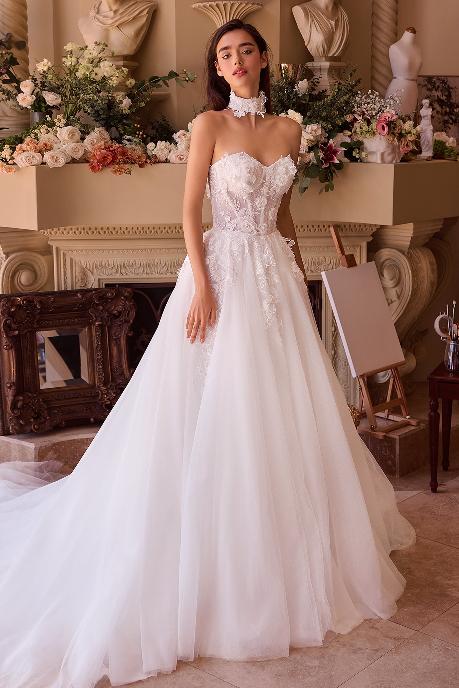 WL041 Strapless Lace & Tulle Wedding Ball Gown Andrea & Leo