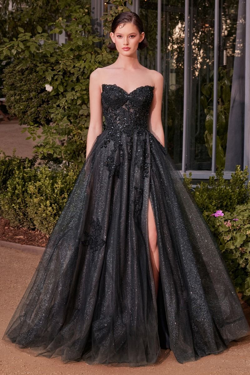 A1378 STRAPLESS LAYERED TULLE BALL GOWN BLACK NUDE Andrea & Leo