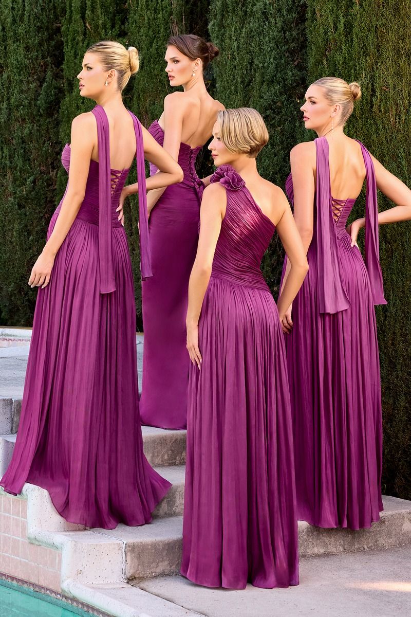 Minna Gown Rosette One Shoulder A- Shimmer Chiffon Dress