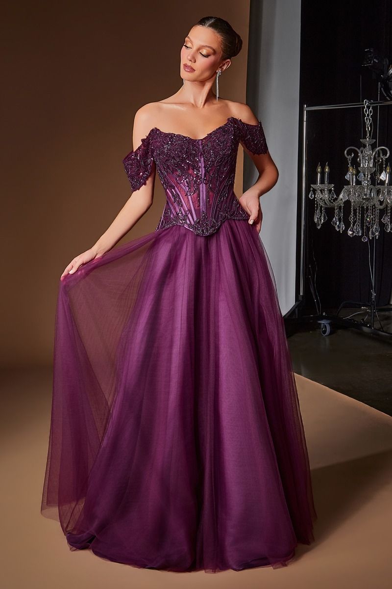 Gentry Gown Beaded Ball Gown with Floral Corset