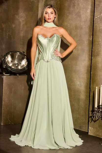 Georgina Corset Ball Gown With Scarf
