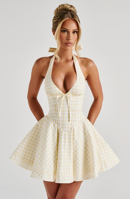 Doris Mini Dress Lemon Gingham