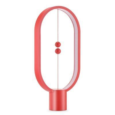 Original "Balance" Wood Magnetic LED Oval Table Lamp Red