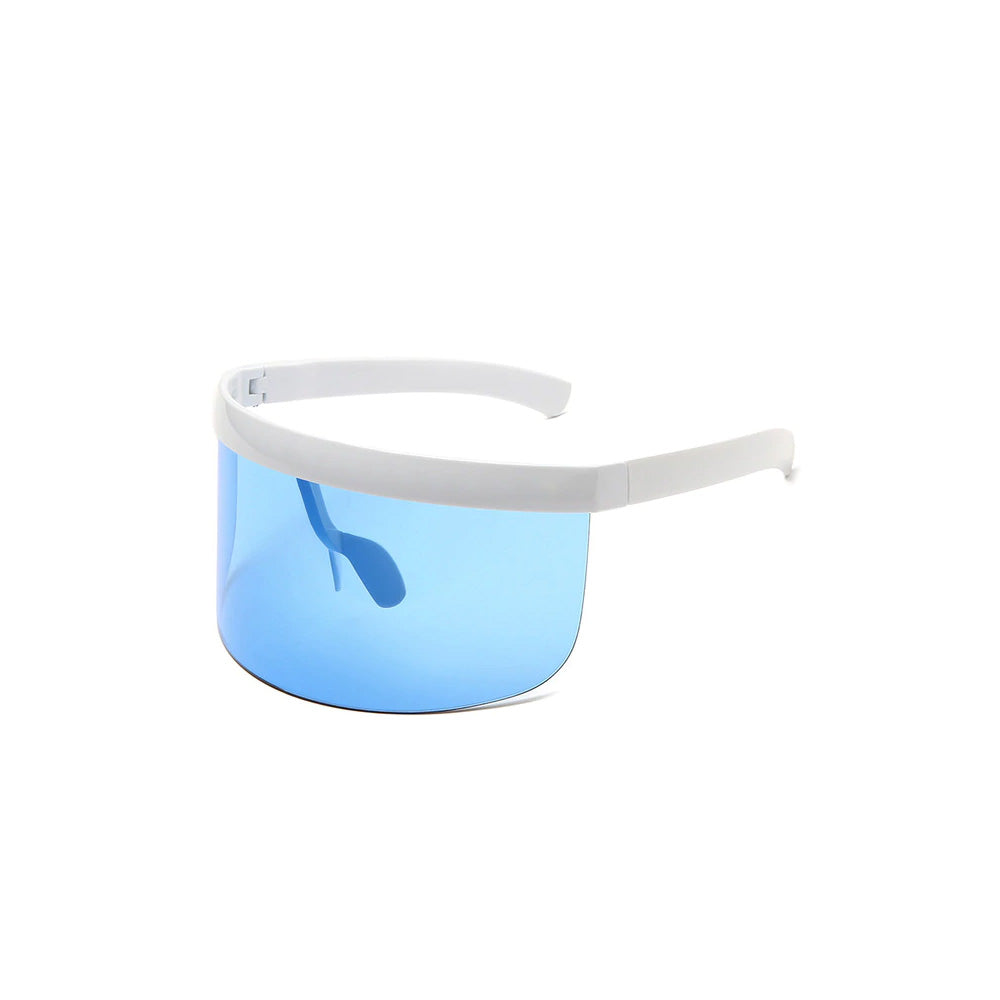 Futuristic Shield Visor Sunglasses white & blue